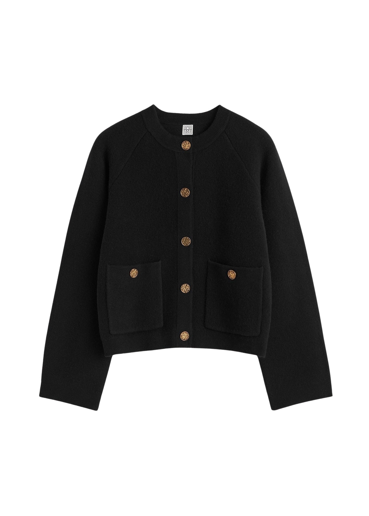 Totême Hammered button cardigan in Black - Knitwear - Scandinavian Minimalist Luxury at Coveti