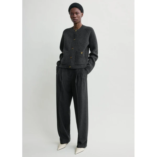 Totême Hammered button cardigan in Charcoal - Knitwear - Scandinavian Minimalist Luxury at Coveti