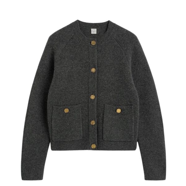 Totême Hammered button cardigan in Charcoal - Knitwear - Scandinavian Minimalist Luxury at Coveti