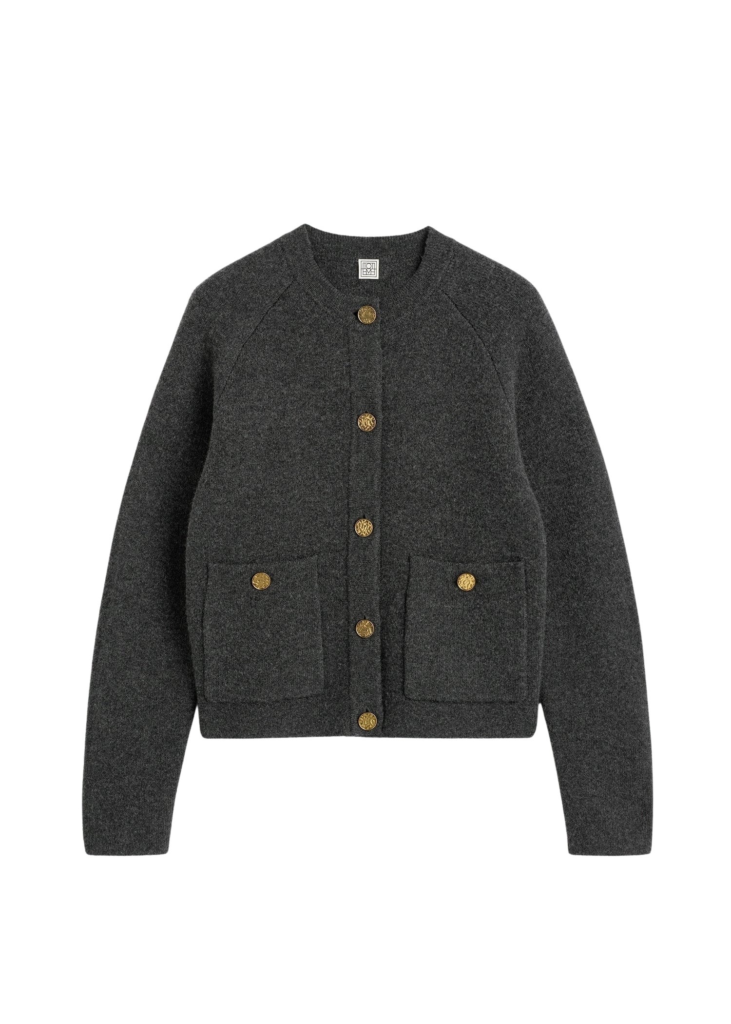 Totême Hammered button cardigan in Charcoal - Knitwear - Scandinavian Minimalist Luxury at Coveti