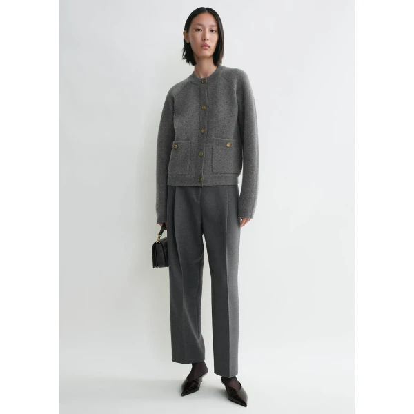 Totême Hammered button cardigan in Grey melange - Tops - Scandinavian Minimalist Luxury at Coveti
