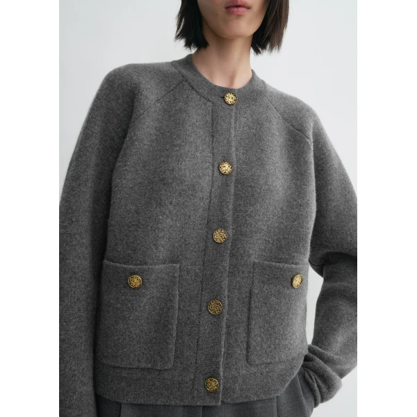 Totême Hammered button cardigan in Grey melange - Tops - Scandinavian Minimalist Luxury at Coveti