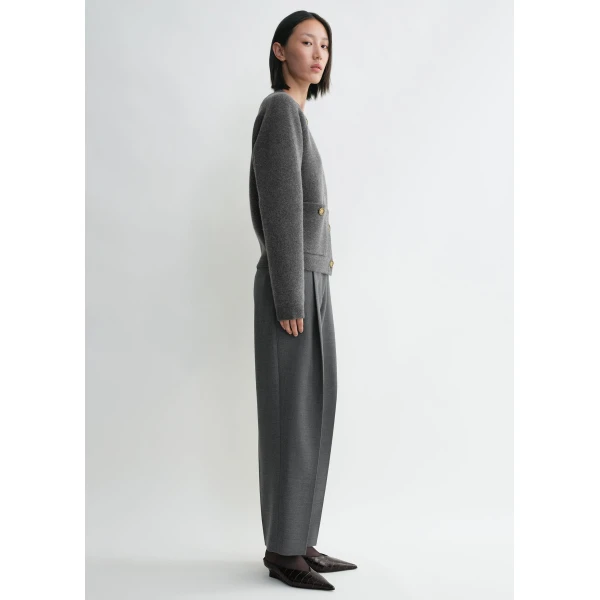 Totême Hammered button cardigan in Grey melange - Tops - Scandinavian Minimalist Luxury at Coveti