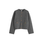 Totême Hammered button cardigan in Grey melange - Tops - Scandinavian Minimalist Luxury at Coveti