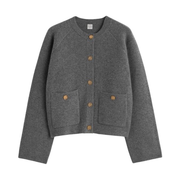 Totême Hammered button cardigan in Grey melange - Tops - Scandinavian Minimalist Luxury at Coveti