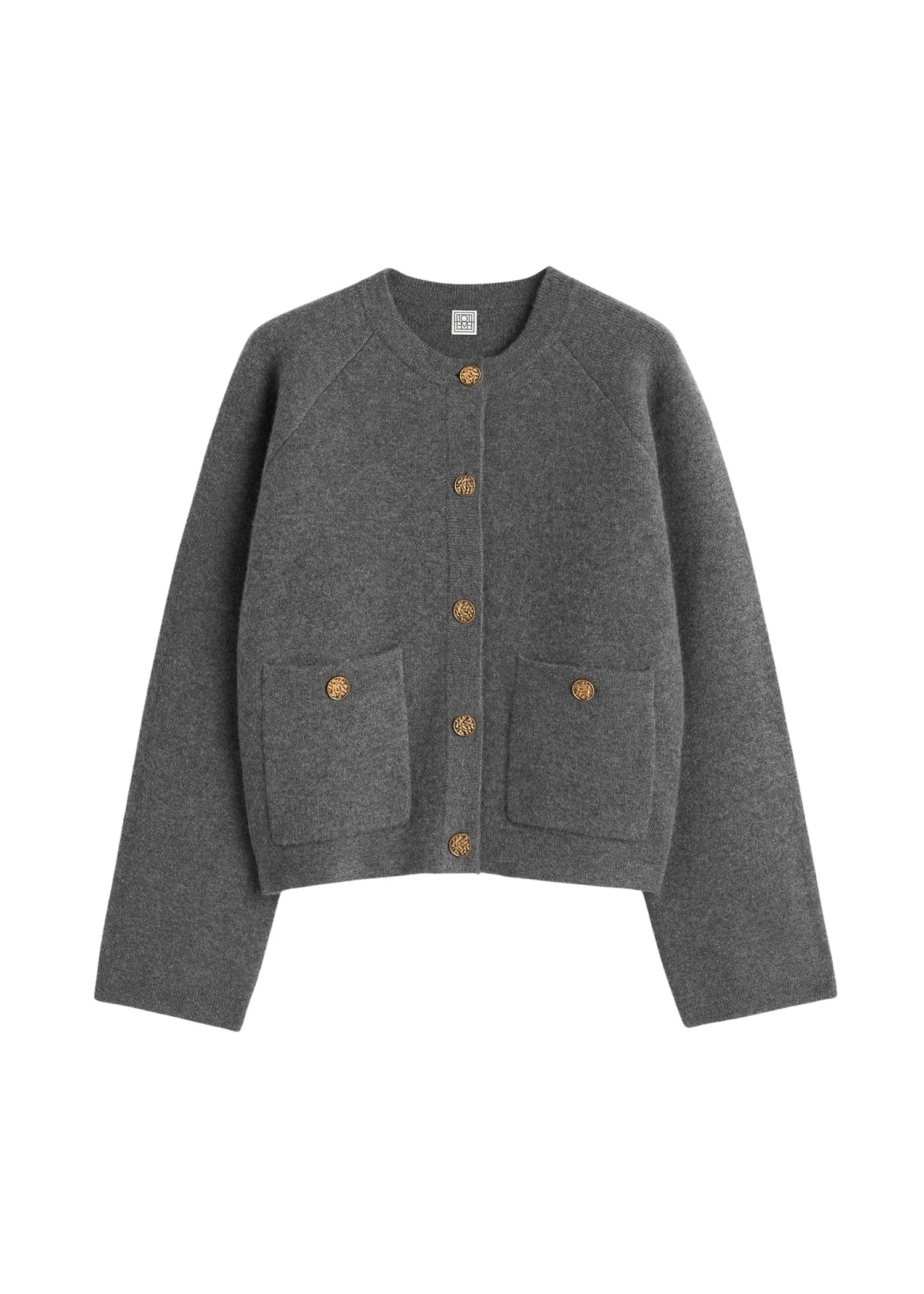 Toteme-Hammered-button-cardigan-in-Grey-melange55460_nobg Totême Hammered button cardigan in Grey melange - Tops - Scandinavian Minimalist Luxury at Coveti