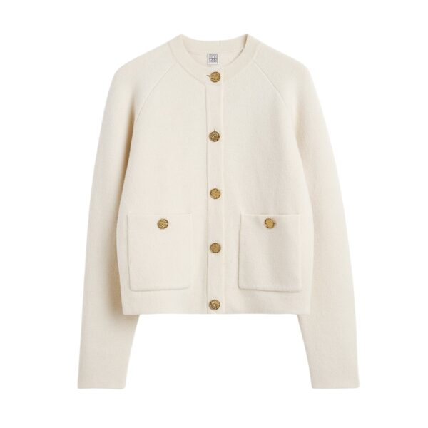 Totême Hammered button cardigan in Milk - Knitwear - Scandinavian Minimalist Luxury at Coveti