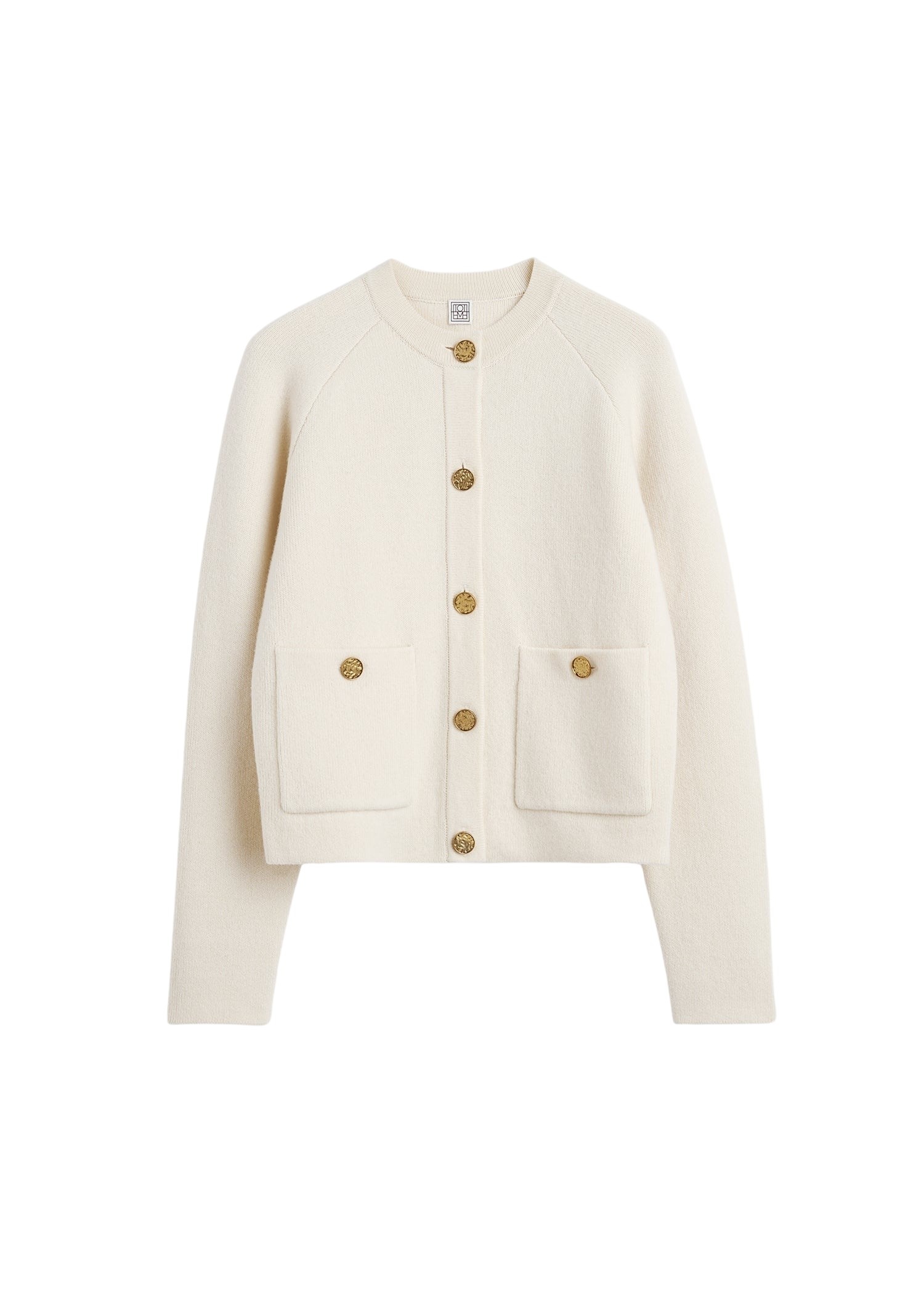 Totême Hammered button cardigan in Milk - Knitwear - Scandinavian Minimalist Luxury at Coveti