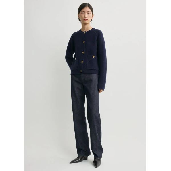 Totême Hammered button cardigan in Navy - Knitwear - Scandinavian Minimalist Luxury at Coveti