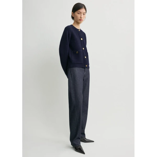 Totême Hammered button cardigan in Navy - Knitwear - Scandinavian Minimalist Luxury at Coveti
