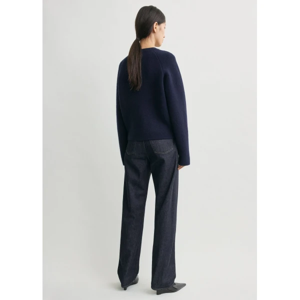 Totême Hammered button cardigan in Navy - Knitwear - Scandinavian Minimalist Luxury at Coveti