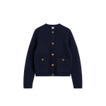 Totême Hammered button cardigan in Navy - Knitwear - Scandinavian Minimalist Luxury at Coveti