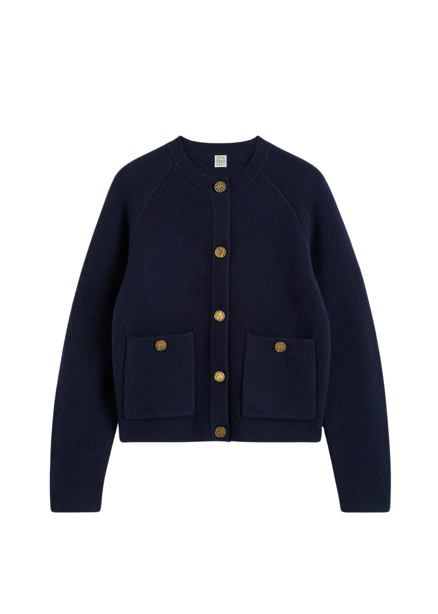Totême Hammered button cardigan in Navy - Knitwear - Scandinavian Minimalist Luxury at Coveti