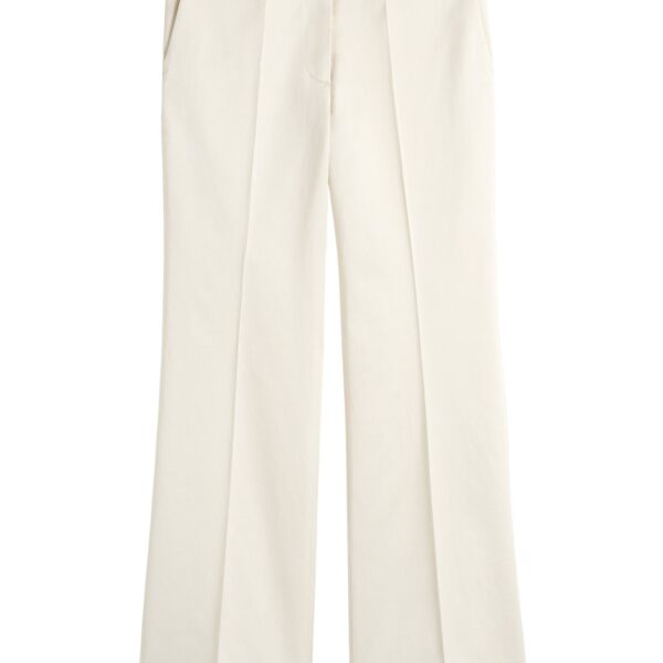 Totême Kick flare raw-edge trousers in Stone - Pants - Scandinavian Minimalist Luxury at Coveti