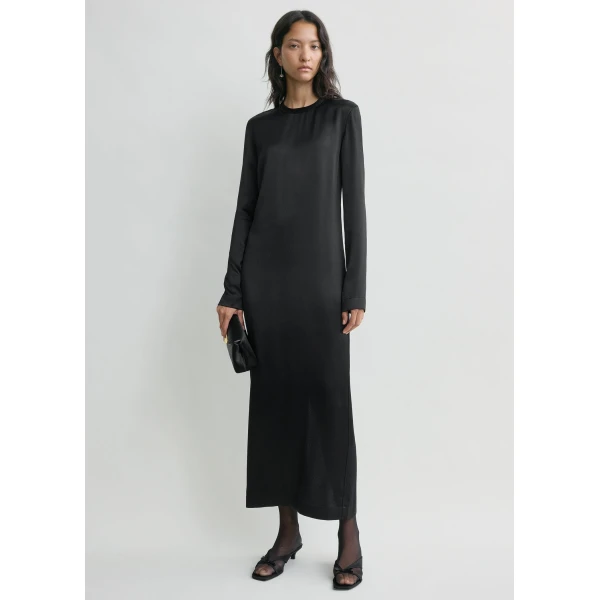 Totême Long satin dress in Black - Dresses - Scandinavian Minimalist Luxury at Coveti