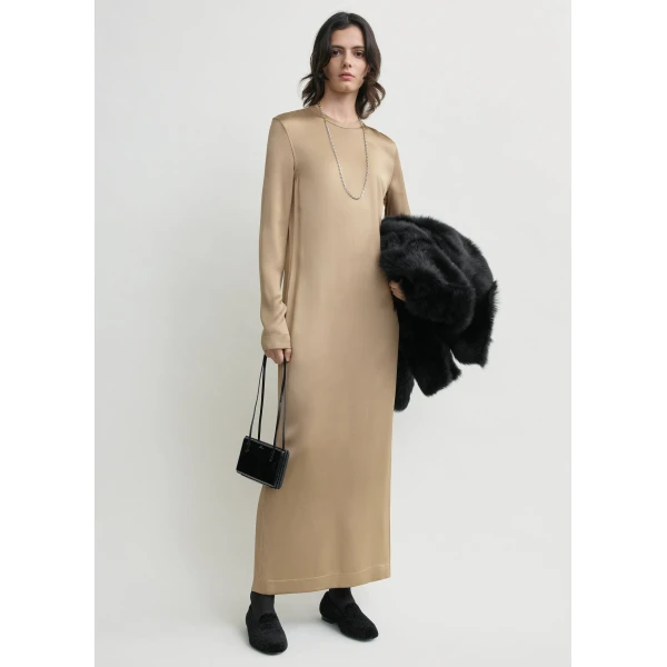 Totême Long satin dress in Latte - Dresses - Scandinavian Minimalist Luxury at Coveti