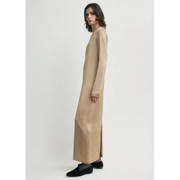 Totême Long satin dress in Latte - Dresses - Scandinavian Minimalist Luxury at Coveti