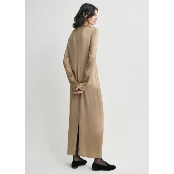Totême Long satin dress in Latte - Dresses - Scandinavian Minimalist Luxury at Coveti