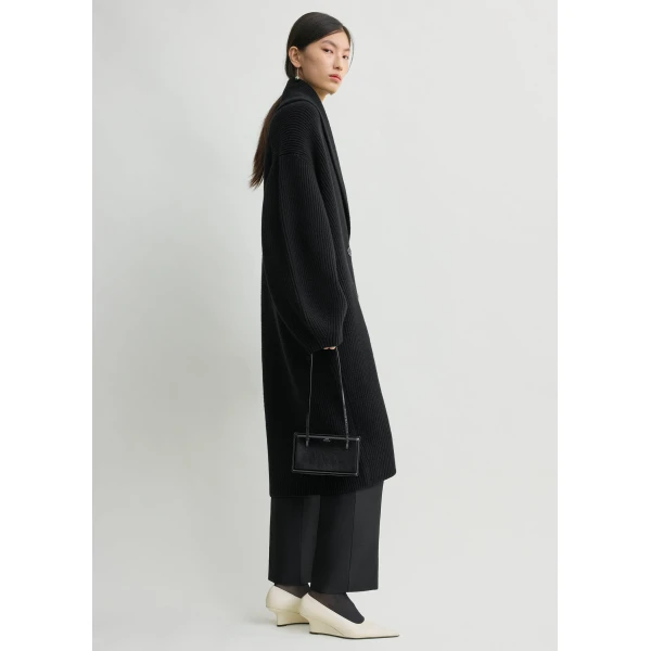 Totême Long shawl-lapel cardigan in Black - Knitwear - Scandinavian Minimalist Luxury at Coveti