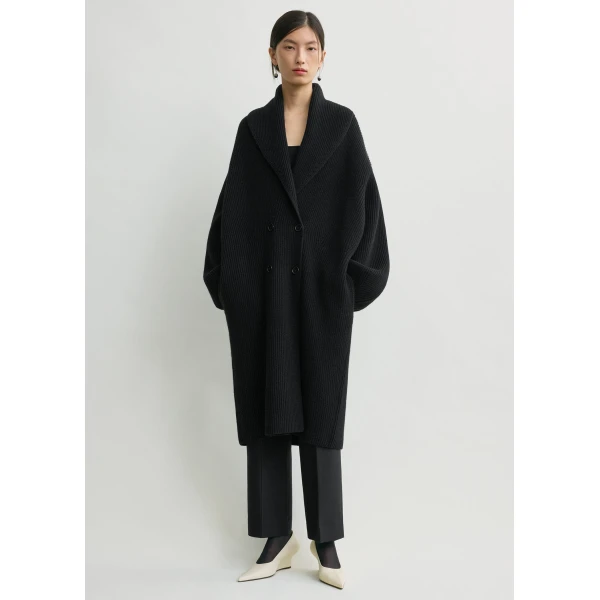 Totême Long shawl-lapel cardigan in Black - Knitwear - Scandinavian Minimalist Luxury at Coveti