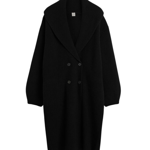 Totême Long shawl-lapel cardigan in Black - Knitwear - Scandinavian Minimalist Luxury at Coveti