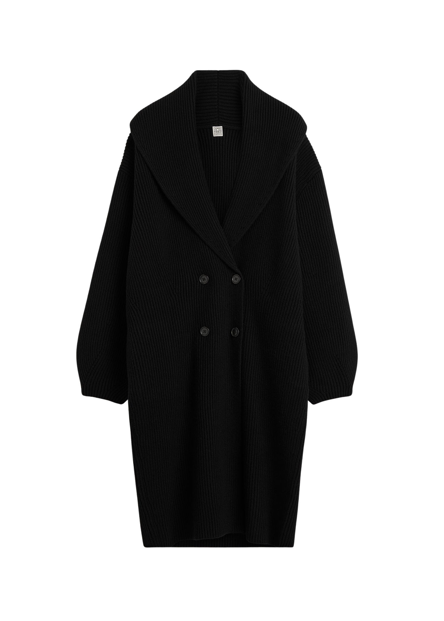 Totême Long shawl-lapel cardigan in Black - Knitwear - Scandinavian Minimalist Luxury at Coveti