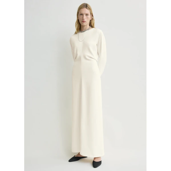 Totême Long-sleeve slouch waist dress in Macadamia - Dresses - Scandinavian Minimalist Luxury at Coveti