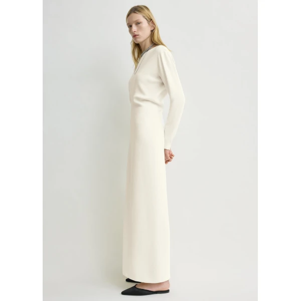 Totême Long-sleeve slouch waist dress in Macadamia - Dresses - Scandinavian Minimalist Luxury at Coveti