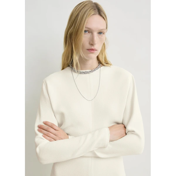 Totême Long-sleeve slouch waist dress in Macadamia - Dresses - Scandinavian Minimalist Luxury at Coveti