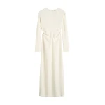 Totême Long-sleeve slouch waist dress in Macadamia - Dresses - Scandinavian Minimalist Luxury at Coveti