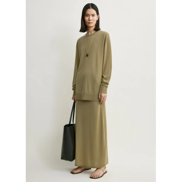 Totême Long-sleeve tee knit in Desert - Knitwear - Scandinavian Minimalist Luxury at Coveti