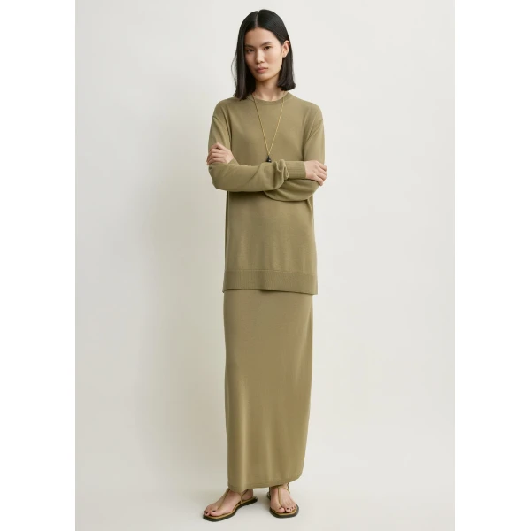 Totême Long-sleeve tee knit in Desert - Knitwear - Scandinavian Minimalist Luxury at Coveti