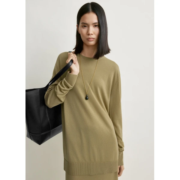 Totême Long-sleeve tee knit in Desert - Knitwear - Scandinavian Minimalist Luxury at Coveti