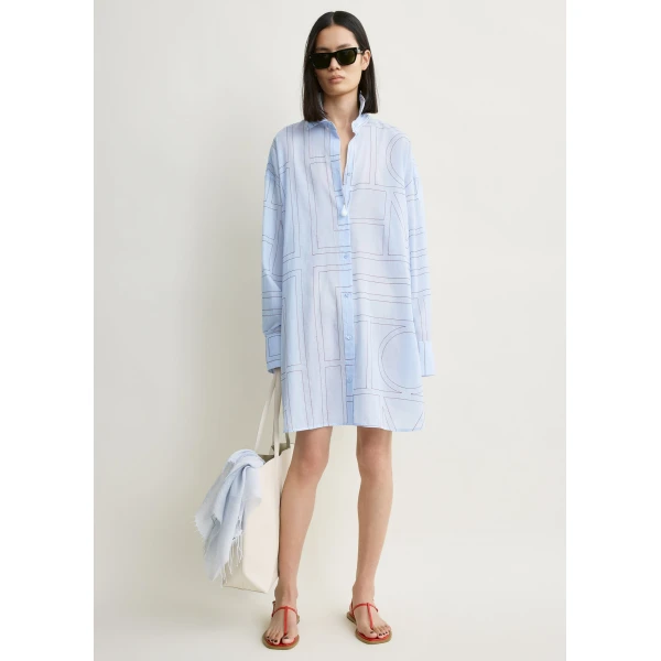 Totême Long summer shirt in Sky / Red - Dresses - Scandinavian Minimalist Luxury at Coveti