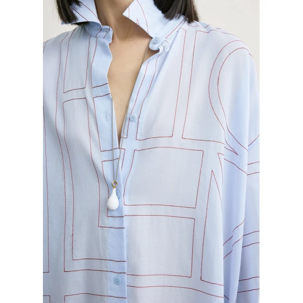 Totême Long summer shirt in Sky / Red - Dresses - Scandinavian Minimalist Luxury at Coveti