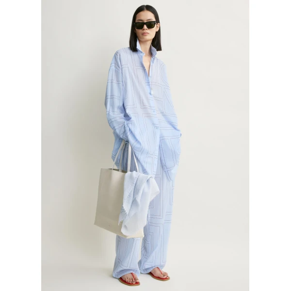 Totême Long summer shirt in Sky / Red - Dresses - Scandinavian Minimalist Luxury at Coveti