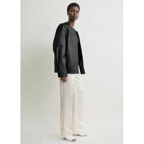 Totême Minimal biker jacket in Black - Jackets - Scandinavian Minimalist Luxury at Coveti