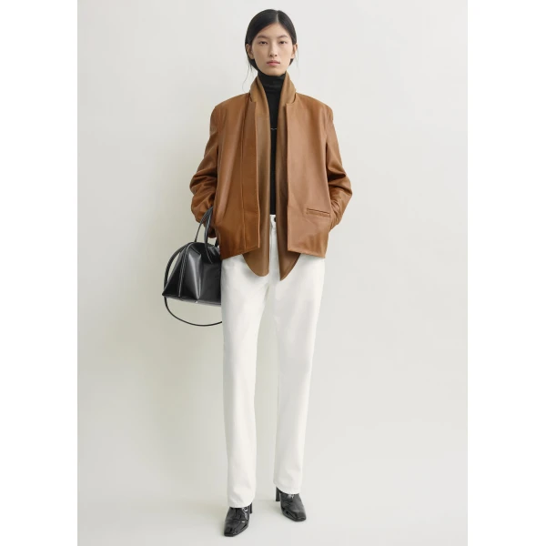 Totême Minimal biker jacket in Copper - Jackets - Scandinavian Minimalist Luxury at Coveti