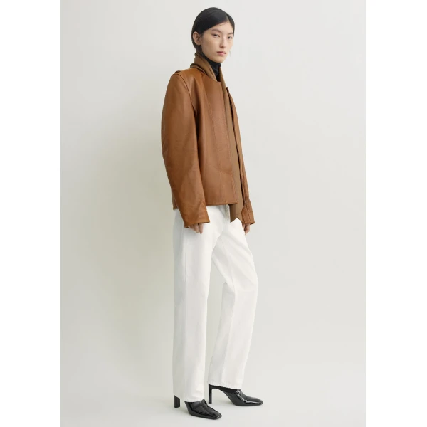 Totême Minimal biker jacket in Copper - Jackets - Scandinavian Minimalist Luxury at Coveti