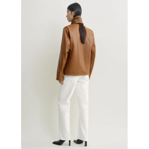 Totême Minimal biker jacket in Copper - Jackets - Scandinavian Minimalist Luxury at Coveti