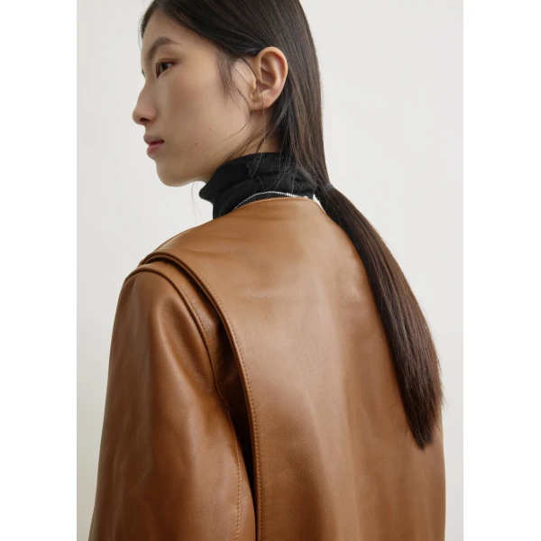 Totême Minimal biker jacket in Copper - Jackets - Scandinavian Minimalist Luxury at Coveti