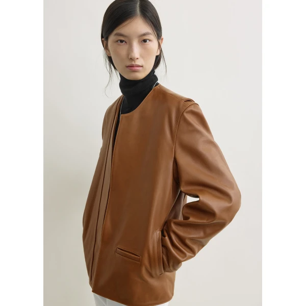 Totême Minimal biker jacket in Copper - Jackets - Scandinavian Minimalist Luxury at Coveti