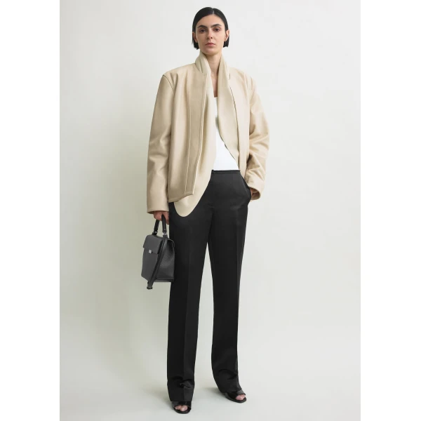 Totême Minimal biker jacket in Stone - Jackets - Scandinavian Minimalist Luxury at Coveti