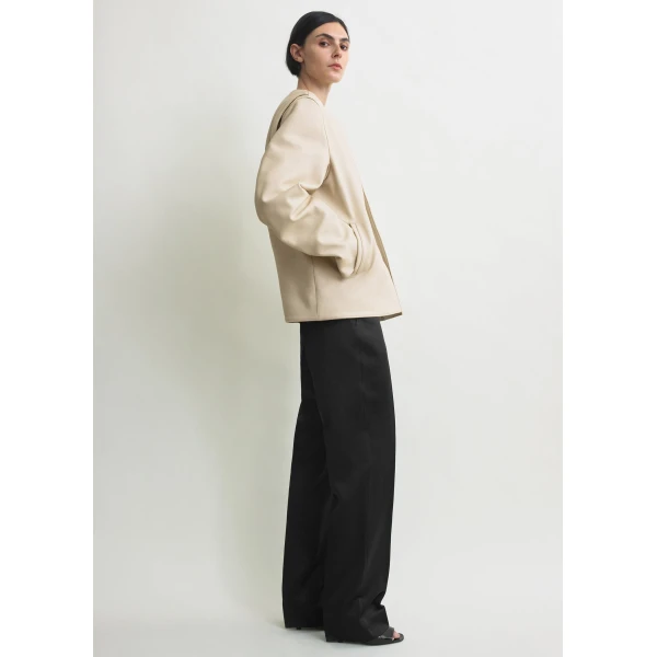 Totême Minimal biker jacket in Stone - Jackets - Scandinavian Minimalist Luxury at Coveti