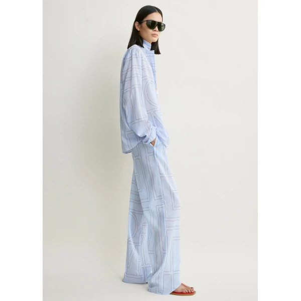Totême Monogram cotton-blend pj top in Sky - Tops - Scandinavian Minimalist Luxury at Coveti