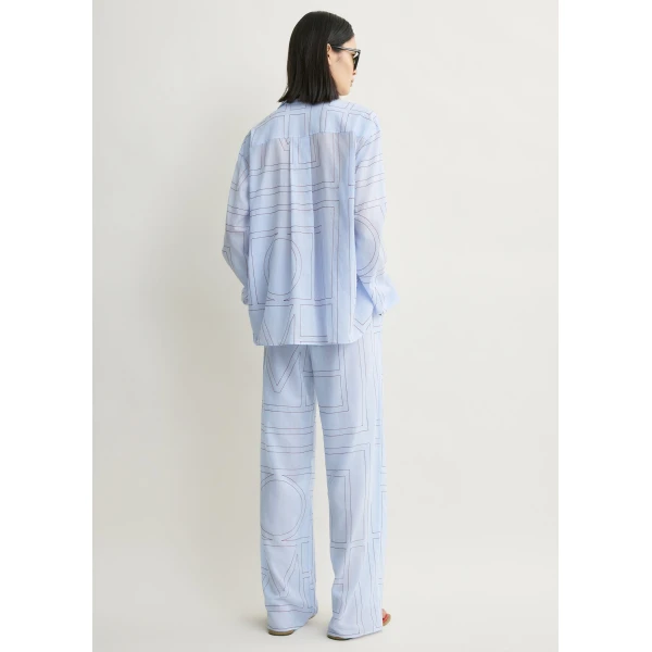 Totême Monogram cotton-blend pj top in Sky - Tops - Scandinavian Minimalist Luxury at Coveti