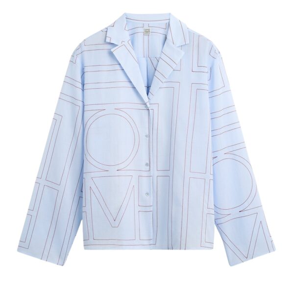 Totême Monogram cotton-blend pj top in Sky - Tops - Scandinavian Minimalist Luxury at Coveti