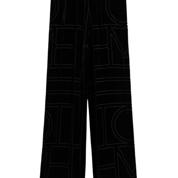 Totême Monogram devoré pj bottoms in Black - Pants - Scandinavian Minimalist Luxury at Coveti