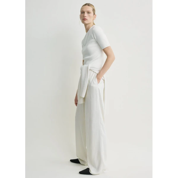 Totême Monogram flannel pj bottoms in Ecru - Pants - Scandinavian Minimalist Luxury at Coveti