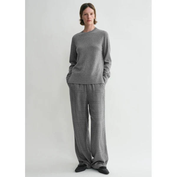 Totême Monogram flannel pj bottoms in Smoke melange - Pants - Scandinavian Minimalist Luxury at Coveti